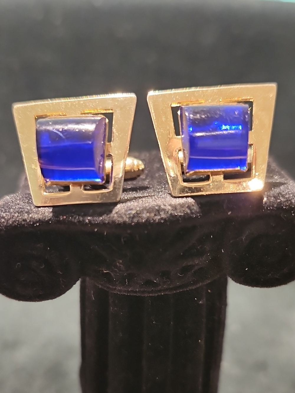 Vintage Anson Gold-Tone Trapezoid Cufflinks with Royal Blue Lucite Inset